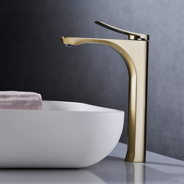 Cold Hot Brushed Gold Basin Faucet Single Handle Brass Bathroom Bath Taps Faucets 