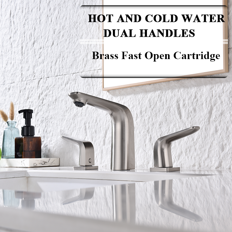 Contemporary Design Double Handles 3 holes Bathroom Deck Mount Basin Faucet