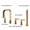 Modern Five Hole Copper Brushed Gold Triple Handle Deck Mounted Brass Bathtub Faucet Witch Hand Shower