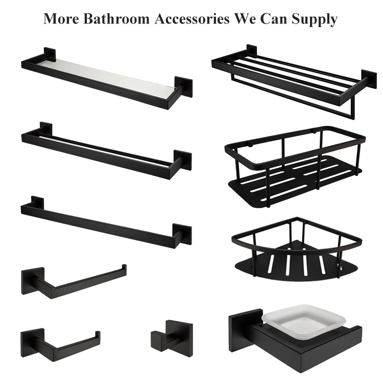 Stainless Steel Black Bathroom Single Glass Shelf Modern Wall Mount Hotel Home Bathroom Accessories 
