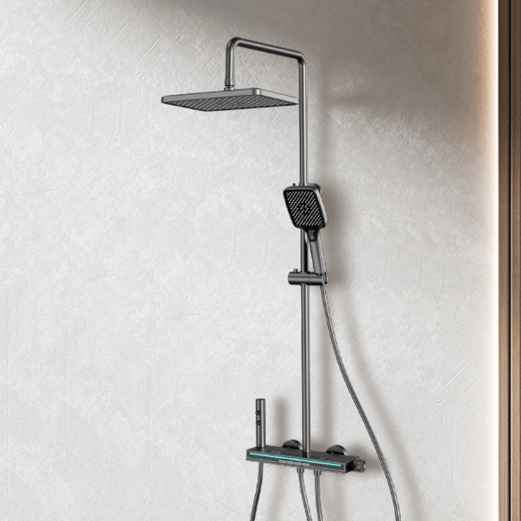 TikTok LED Wall Mounted Bathroom Shower Set Luxury Copper Rainfall Shower Mixer Set