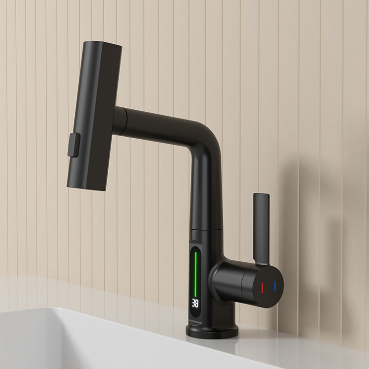 Modern Matte Black Pull Down Basin Faucet Pull Out Bathroom Basin Faucets