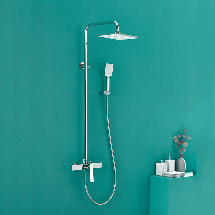 Rainfall Chrome Exposed Bathroom Shower Mixer Set Modern Brass Wall Mounted Copper