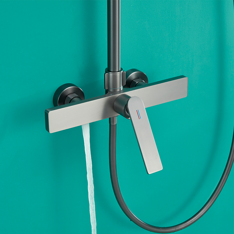 New Design Brass Wall Mounted Gun Grey Exposed Bathroom Shower Set