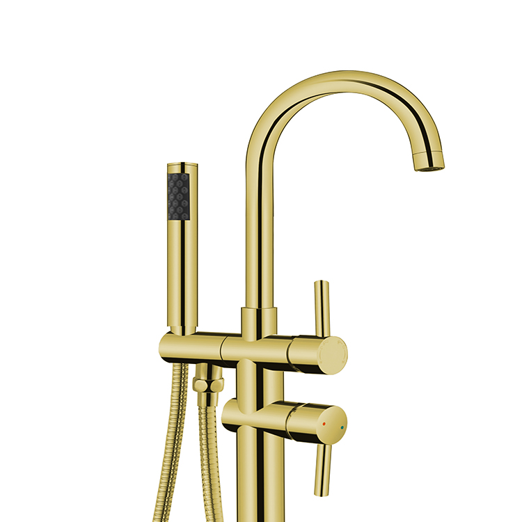 Gold Brass Freestanding Bathtub Faucet China Factory Bathroom Floor Mounted Bath Tub Filler 