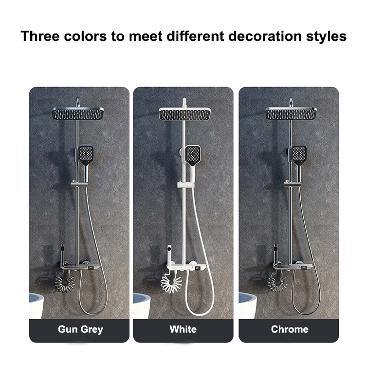 Modern Copper Piano Keys Gun Grey Exposed Thermostatic Rain Bathroom Shower Set