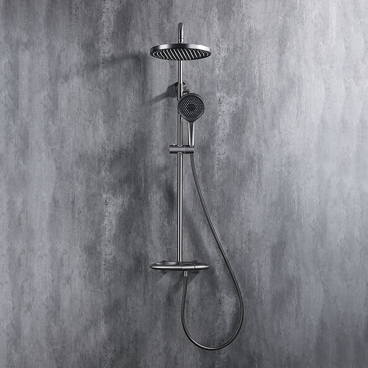 Modern Gun Grey Wall Mounted Thermostatic Rainfall Exposed Bathroom Shower Set
