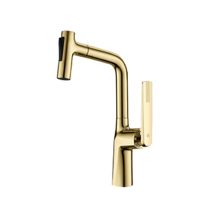 New Design Copper Zirconium Gold Single Handle Deck Mounted Pull Down Kitchen Faucet