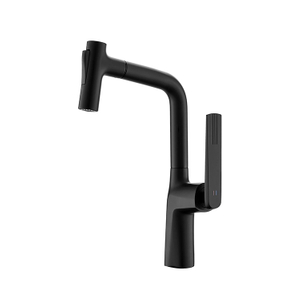 Brass Single Handle Deck Mounted Matte Black Pull Down Kitchen Sink Mixer Faucet Contemporary 