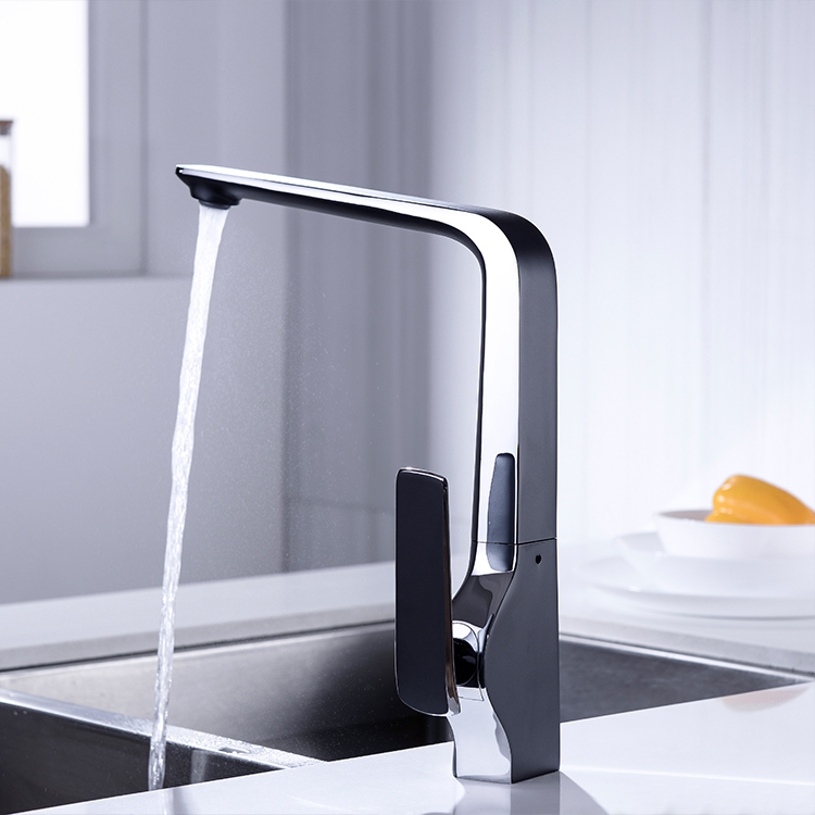 Good Quality Black and Chrome Kitchen Sink Faucet Deck Mounted Single Lever Single Handle Wash Mixer Tap 