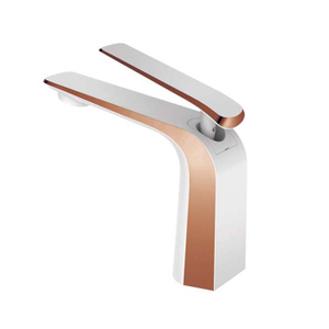 White and Rose Gold Bathroom Mixers OEM And ODM Deck Mounted Single Lever Brass Basin Mixer Tap