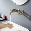 European Style Brushed Gold Wall Mount 3 Hole Bathroom Sink Faucet Dual Handle 8'' Widespread Mixer Tap 
