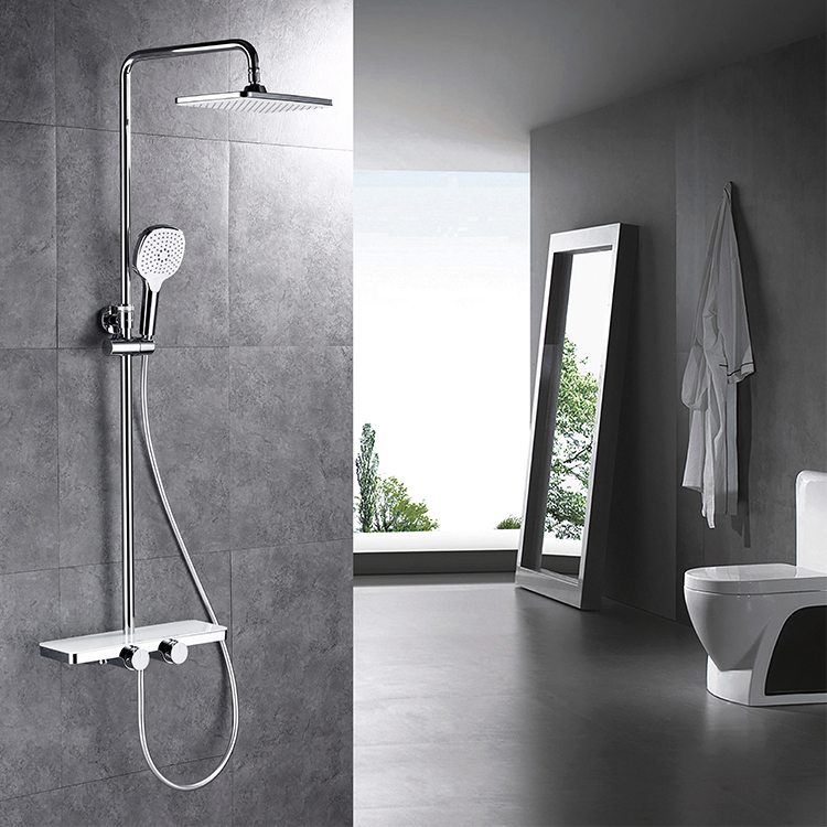 Kaiping Supplier Chrome Exposed Hot And Cold Water Wall Mounted Bathroom Rainfall Shower Faucet Set