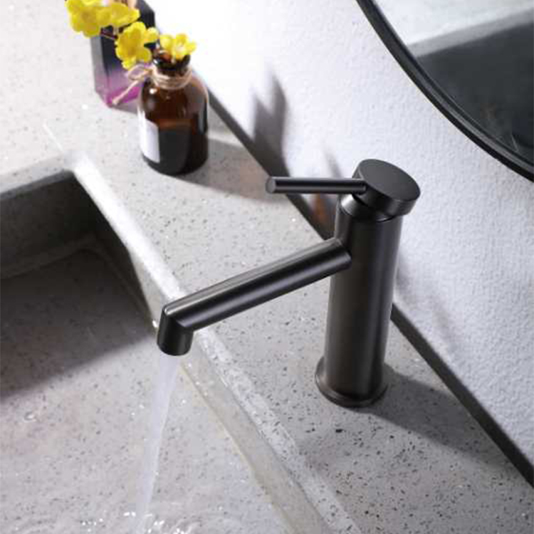 High-End AU Watermark Gun Grey Brass Hot And Cold Water Single Handle Bathroom Basin Tap