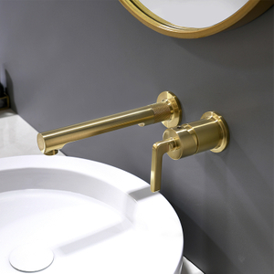 China Factory Brass Brushed Gold Single Handle 2 Hole Wall Mounted Basin Mixer Tap Bathroom Sink Faucet
