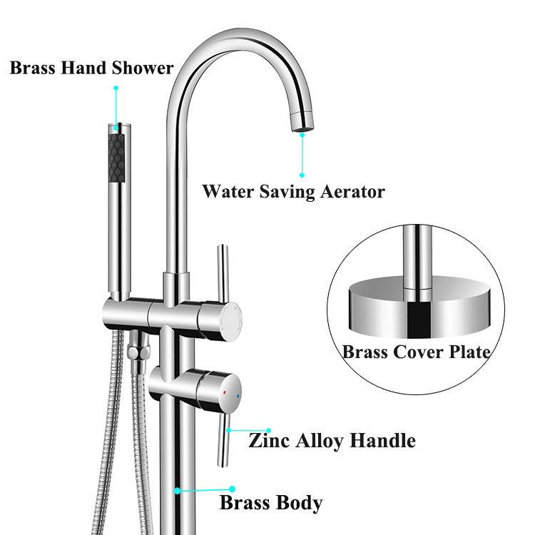 Modern Chrome Freestanding Bathtub Faucet Amazon Hot Sale Floor Mounted