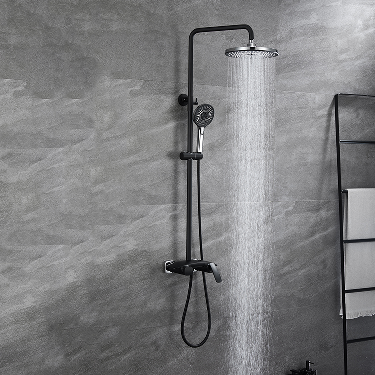Wall Mounted Brass Matt Black Exposed Bathroom Shower Set Rain Column System Faucet Kits Shower Set