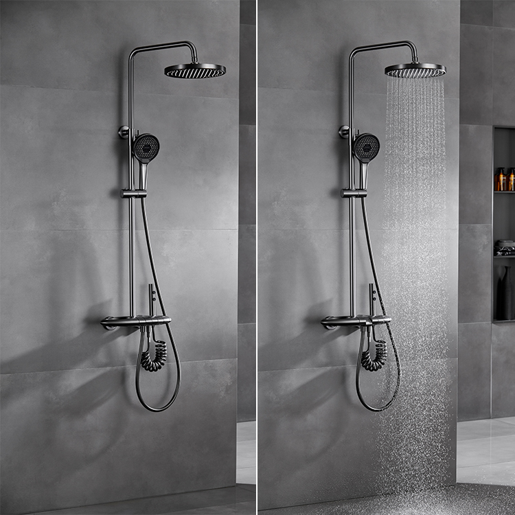 Luxury Rainfall Exposed Bathroom Shower Set Brass Gun Grey Hot Cold Water with Sprayer Shower Set
