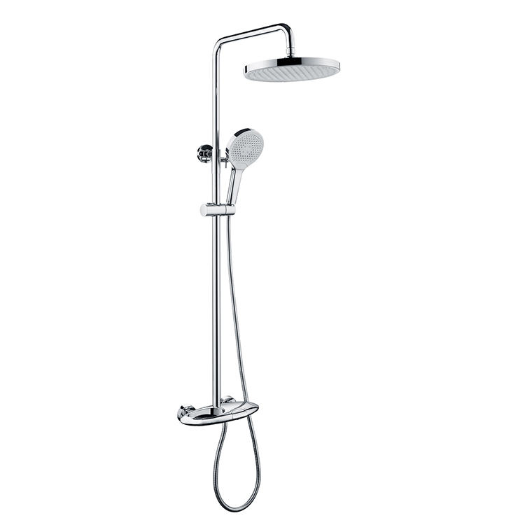 Factory Direct Sale Copper Wall Mounted Chrome Rainfall Thermostatic Exposed Shower Mixer Set for Bathroom