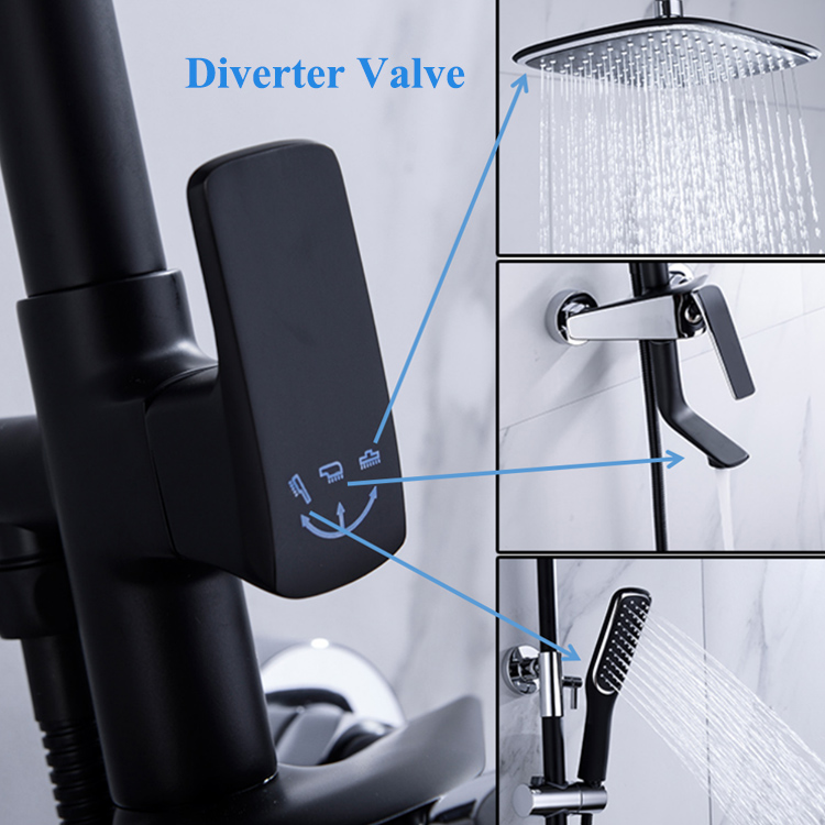 High Quality Hot And Cold Water Rainfall Shower Head with Handheld Spray Bathroom Exposed Shower Faucet Column Set