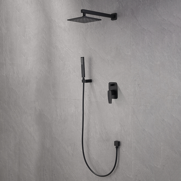 New Design In Wall Mounted Bathroom Rainfall Shower Set Matt Black Square Rain Shower Set