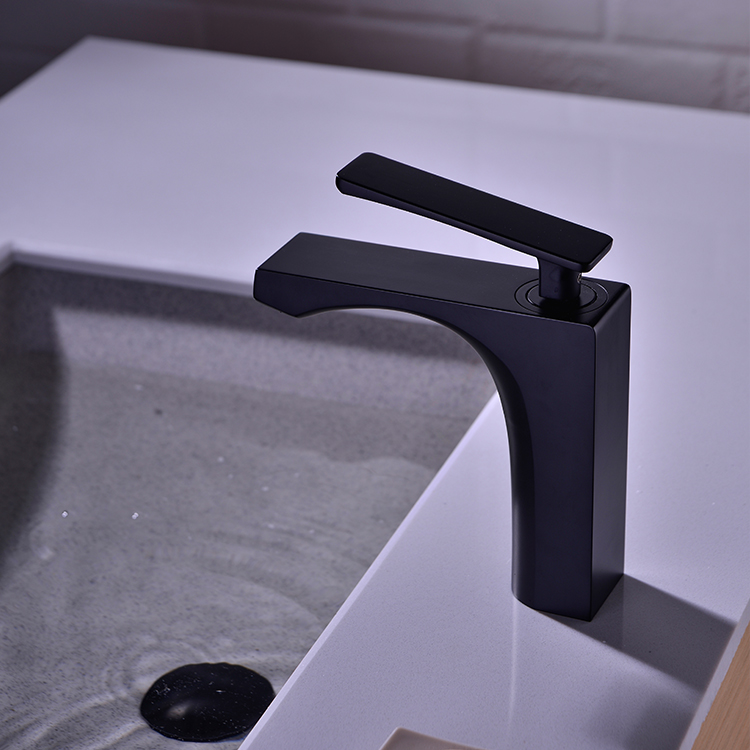 Wholesale Deck Mount Single Handle Matt Black Brass Bathroom Tap Basin Mixer Faucet