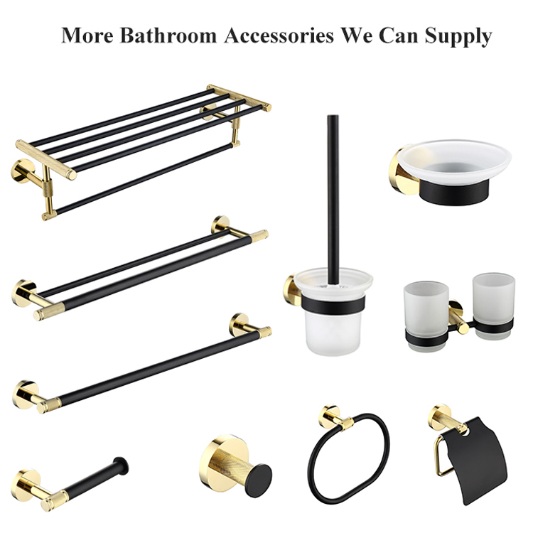 Luxury Hotel Wall Mounted Bathroom Sanitary Accessory Gold Black Brass Towel Bar Single Towel Rail