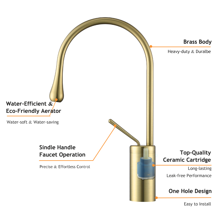 Brushed Gold Bathroom Basin Faucet New Design Tall Body Unique Design 