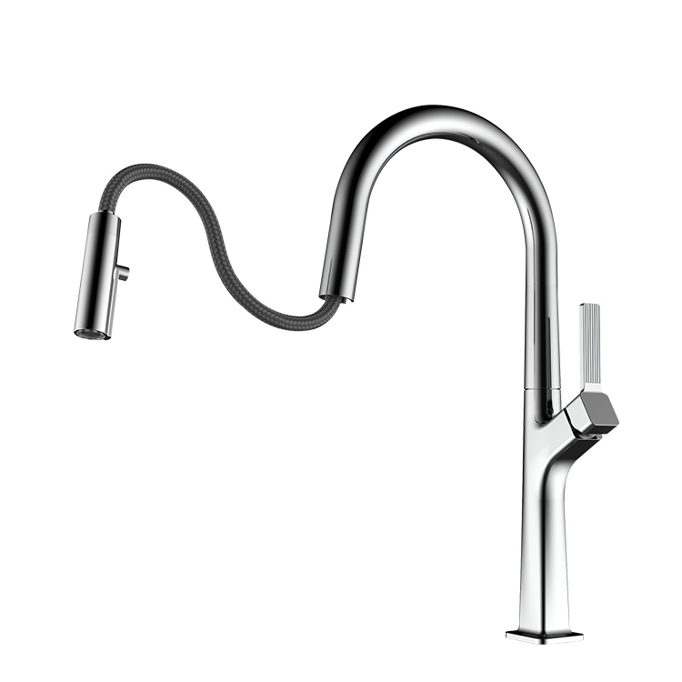 China Factory Chrome Plating Single Handle Pull Out Down Kitchen Faucets With Sprayer
