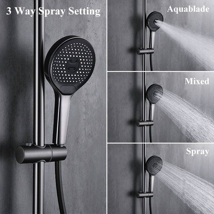 China Manufacturer Brass Gun Grey Shower Combo Set Wall Mounted Thermostatic Rainfall Bathroom Shower Mixer Set
