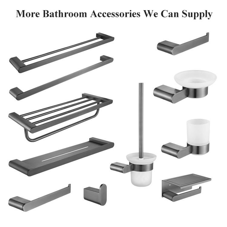 Modern Bathroom Accessories Gun Black Towel Shelf Holder Stainless Steel Wall Mounted Towel Rack