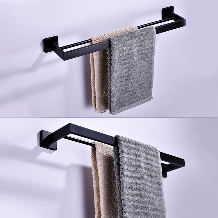 Modern Bathroom Sanitary Accessories Stainless Steel Matte Black Wall Mount Double Towel Bar