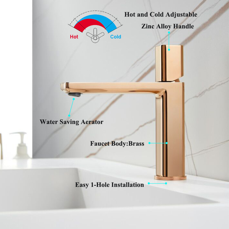China Manufacturer Modern Gold Single Handle Deck Mounted Brass Wash Mixer Tap Basin Faucet for Bathroom
