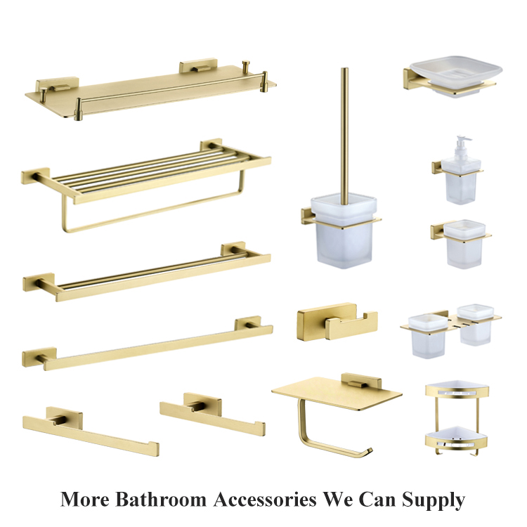 2021 New Design Accessories Brass Bathroom Storage Rack Single Tier Wall Mounted Bathroom Shelf