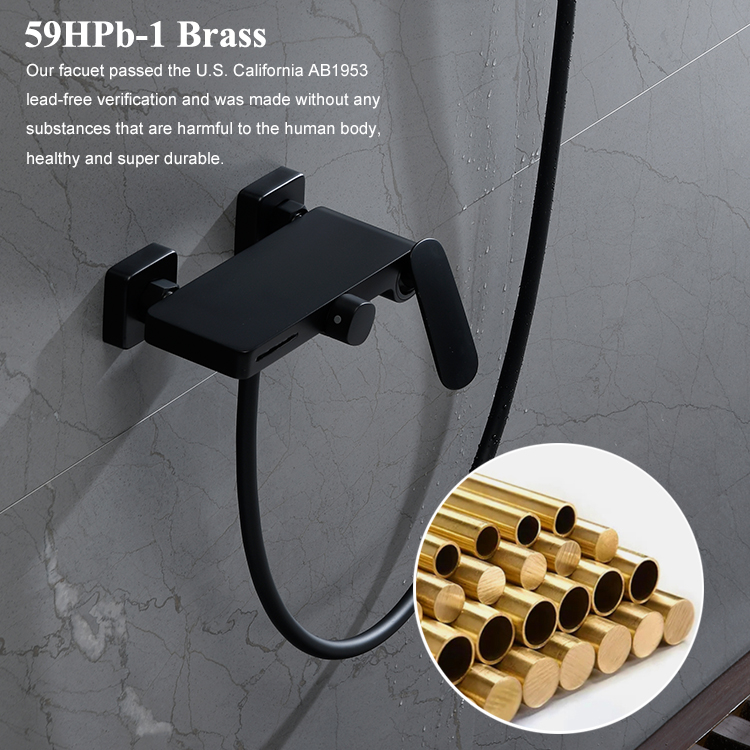 Exposed Black Bathroom Shower Mixer Faucet Waterfall Wall Mounted Bath Shower Faucet