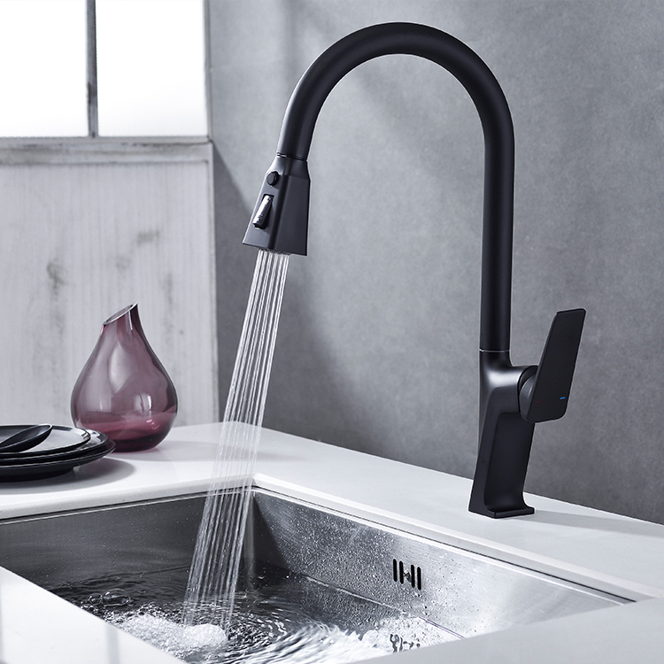 New Design Black Single Handle Hot and Cold Water Pull Down Sprayer Kitchen Faucets