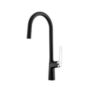 Contemporary Style Chrome and Black Kitchen Faucet Single Handle One Hole Deck Mounted Pull Down Kitchen Sink Mixer