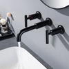 Brass Hot And Cold Water Wall Mounted Dual Handle Bathroom Sink Faucet Black Concealed 3 Holes Basin Mixer