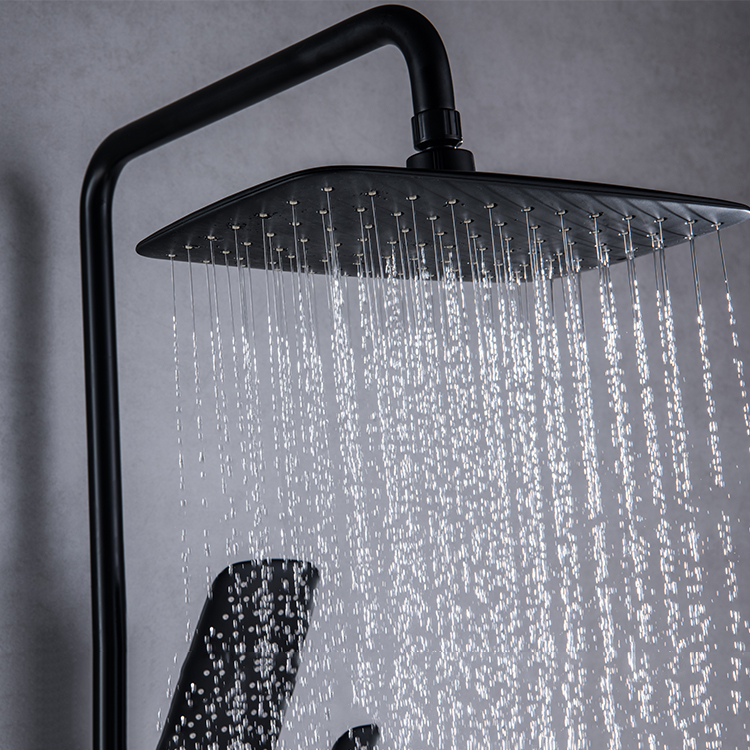 2021 Guangdong Wall Mounted Matt Black Rainfall Thermostatic Bathroom Exposed Shower Faucet Set