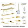 Luxury Hotel Brass Gold Bathroom Accessories Square Wall Mounted Single Bath Tumbler Cup Holder