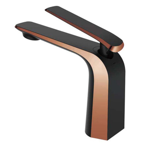 Black And Rose Gold Brass Deck Mounted Hot And Cold Water Lavatory Vessel Faucet Bathroom Basin Mixer Tap