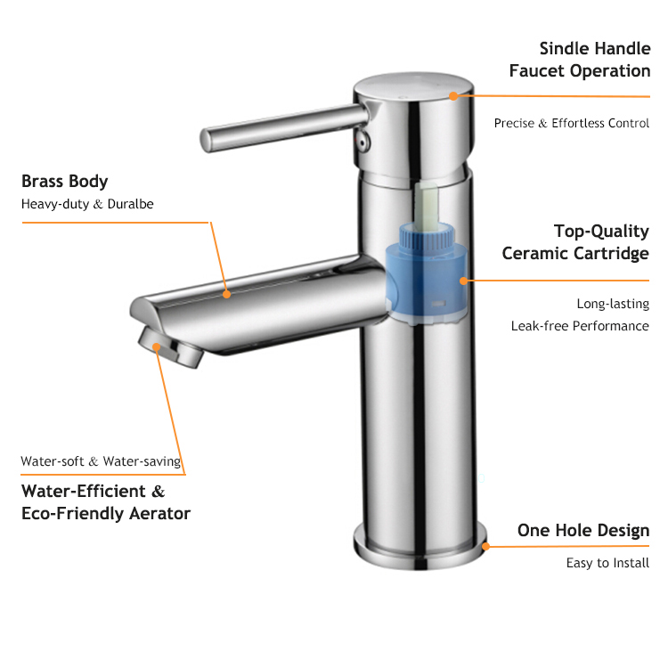 Bathroom Mixer Wash Sink Tap Single Hole Bathroom Faucets Brass Deck Mounted Single Handle Basin Faucet