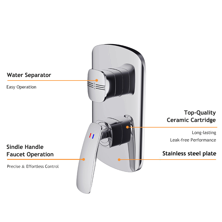 3 Functions Brass Built-In Bath Shower Mixer Trim Set Shower Diverter Chrome Concealed Shower Valve