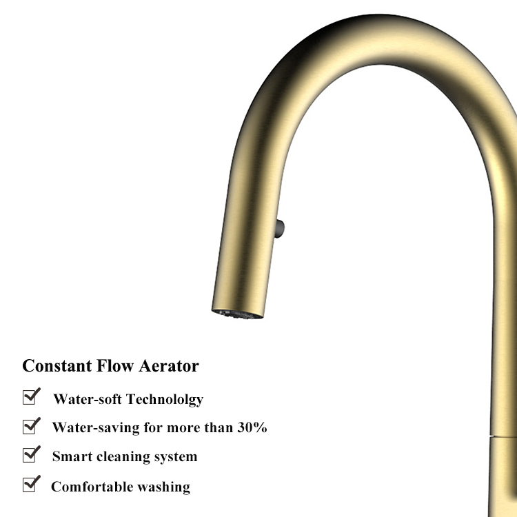 Modern Copepr Brushed Gold Pull Down Kitchen Faucets Single Lever Spring Mixer 