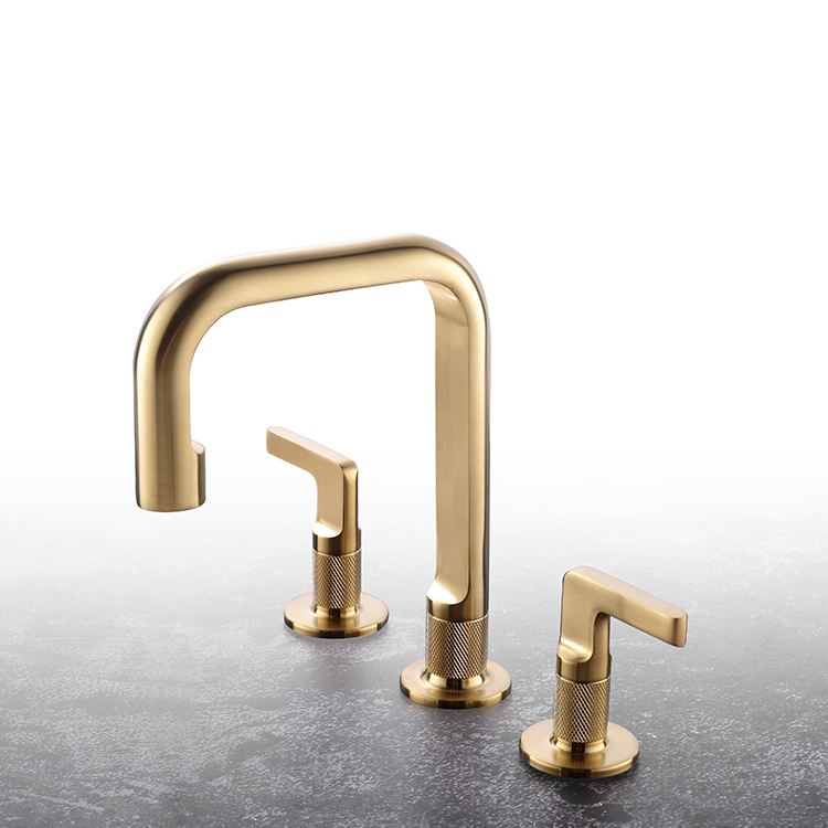 Brass Hot and Cold Water Deck Mounted Brushed Gold 8" Widespread Dual Handle Wash Mixer Tap Bathroom Basin Faucet