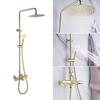 Luxury Brushed Gold Waterfall Thermostatic Bathroom Rain Shower Faucet Set