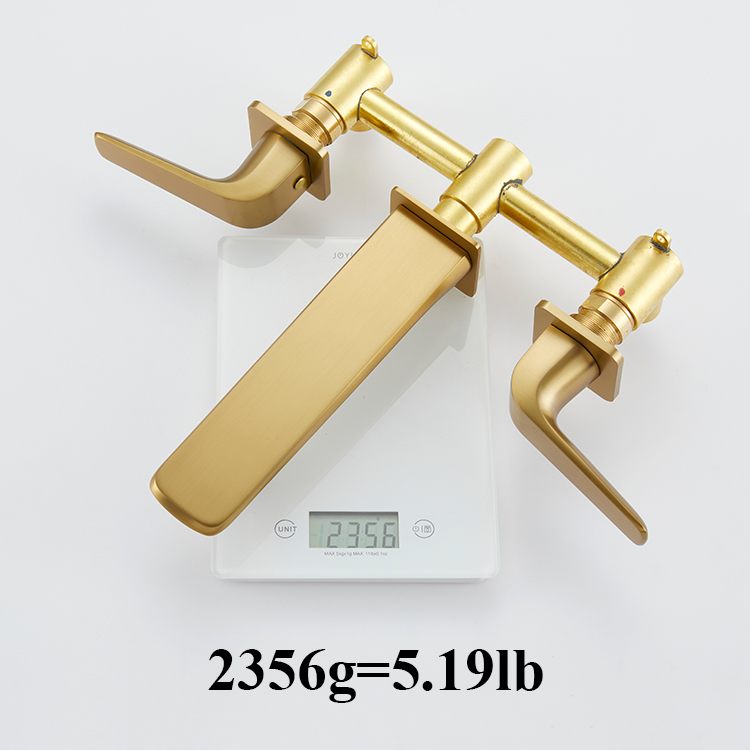 Dual Handle In-wall Mounted Bathroom Basin Faucet Modern Brushed Gold Brass Wash Mixer Tap