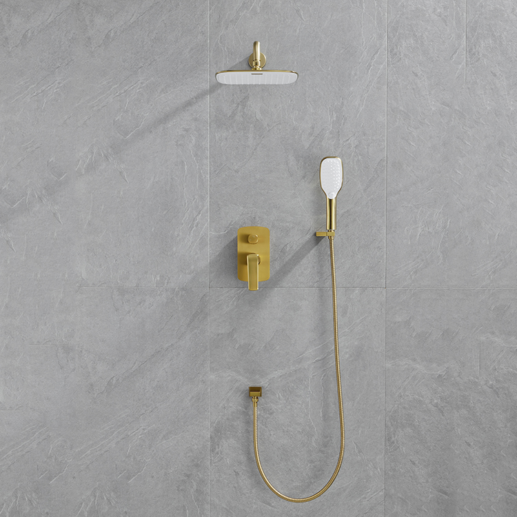 Brushed Gold Bathroom Shower Set Hot And Cold Water In Wall Mounted Rain Concealed Shower Mixer