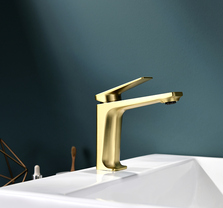 High End Modern Style Brushed Gold Basin Mixer Brass Deck Mounted One Hole Wash Basin Water Tap Bathroom Sink Faucet