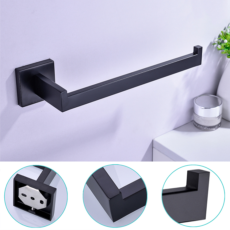 Modern Wall Mounted Bathroom Accessories Stainless Steel Matte Black Towel Bar Single Towel Holder